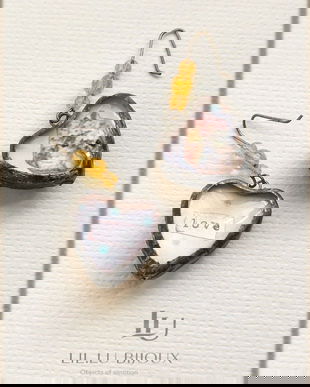 Cercei unicat  tehnica Tiffany cu citrin fațetat , design față-verso