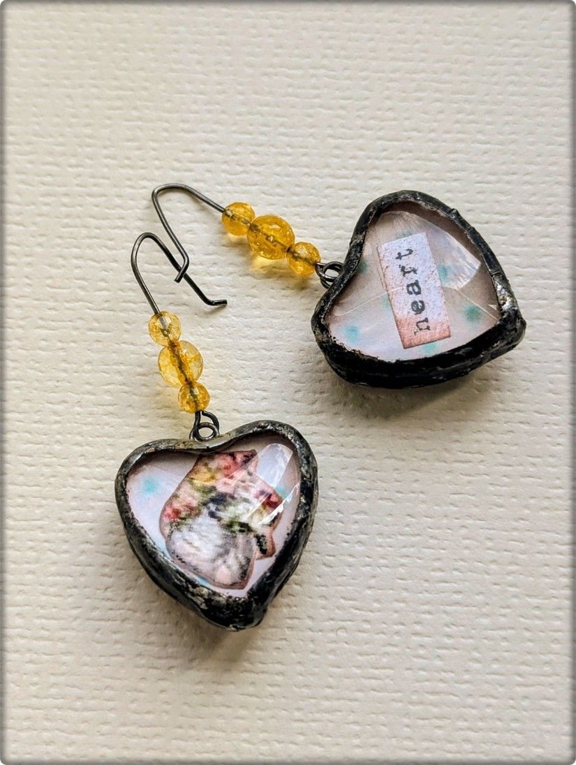 Cercei unicat  tehnica Tiffany cu citrin fațetat , design față-verso