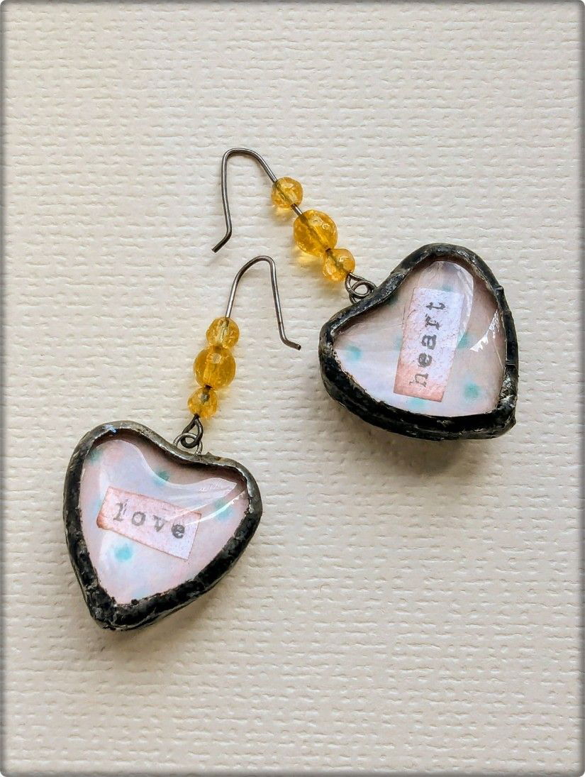 Cercei unicat  tehnica Tiffany cu citrin fațetat , design față-verso