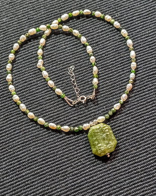 Colier argint crom diopsid vesuvianit perle naturale de cultura baroc boho chic trendy - Transport gratuit