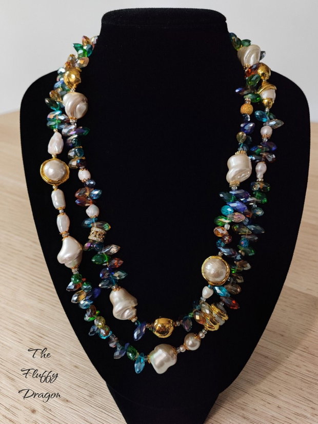 Colier multicolor cu perle keshi, sidef si perle de cultura + card reducere 8% pentru cumparaturi ulterioare