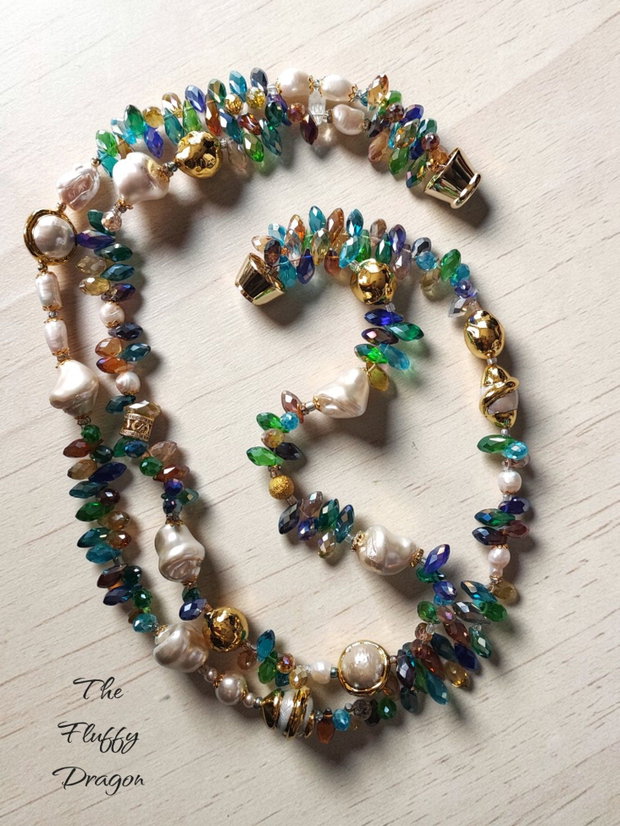 Colier multicolor cu perle keshi, sidef si perle de cultura + card reducere 8% pentru cumparaturi ulterioare