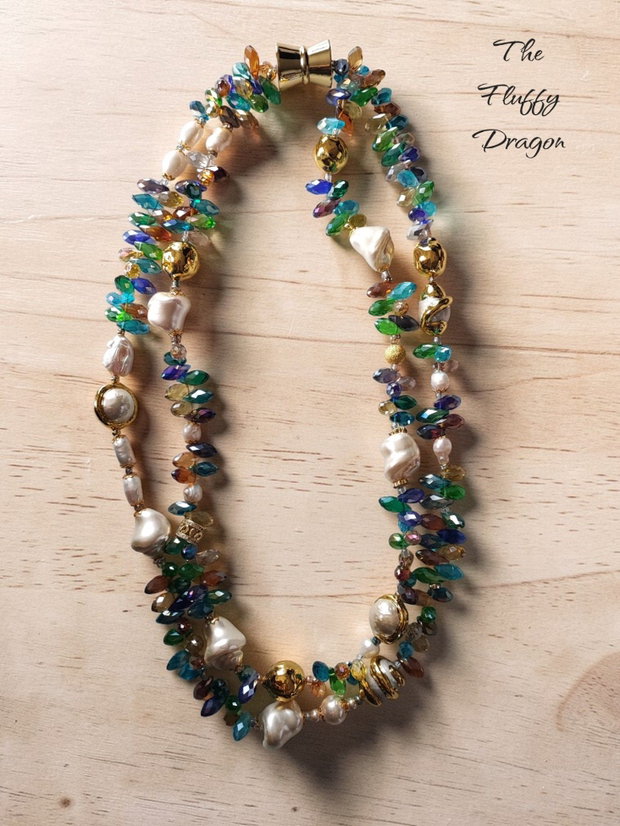 Colier multicolor cu perle keshi, sidef si perle de cultura + card reducere 8% pentru cumparaturi ulterioare