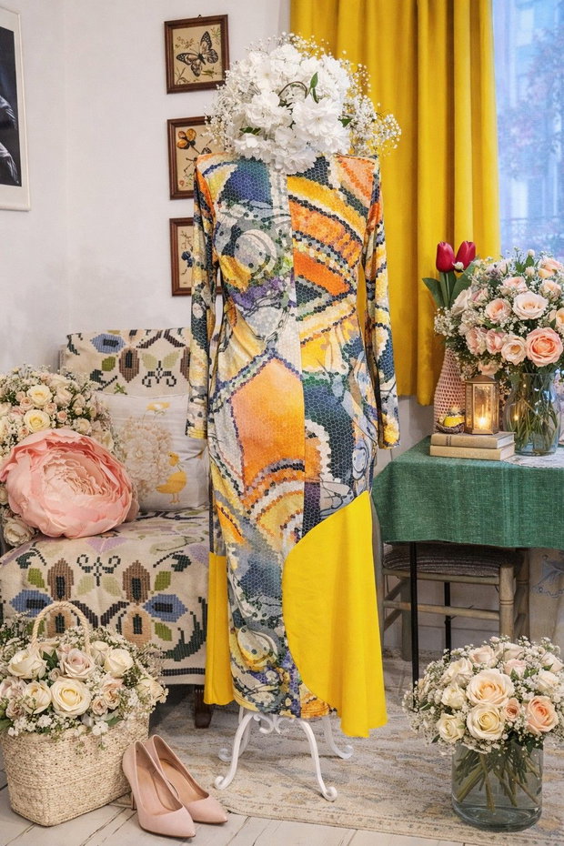 Rochie artistică din bumbac elastic unicat Larrange