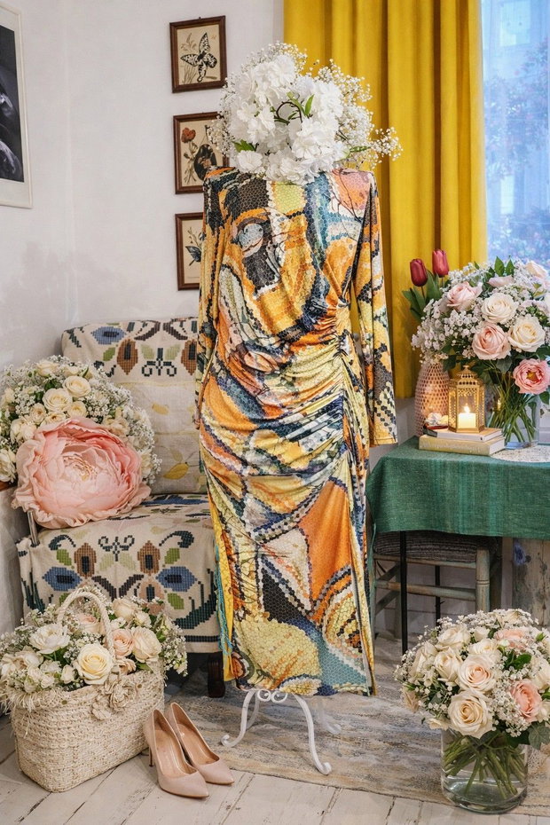 Rochie artistică din bumbac elastic unicat Larrange