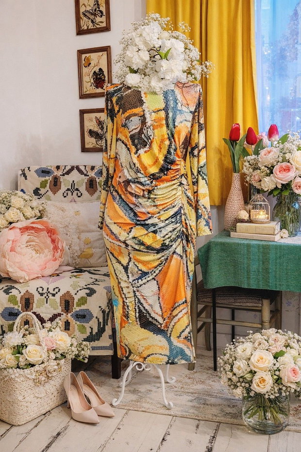 Rochie artistică din bumbac elastic unicat Larrange
