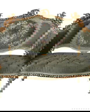 Sofa Rococo din lemn masiv cu tapiterie catifea verde