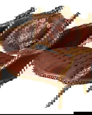 Sofa Rococo din lemn masiv cu tapiterie maro cu Cupidoni