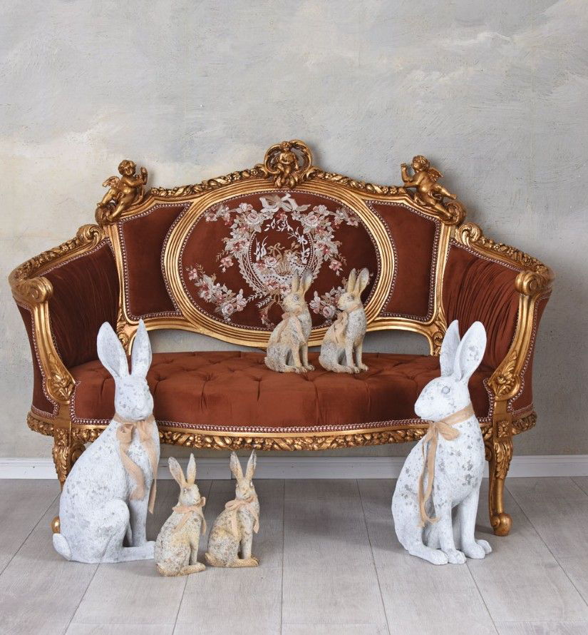 Sofa Rococo din lemn masiv cu tapiterie maro cu Cupidoni