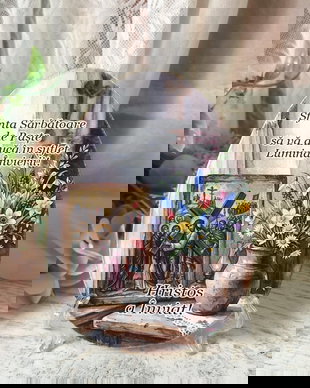 Decoratiune - felicitare din lemn, cadou pentru Paste