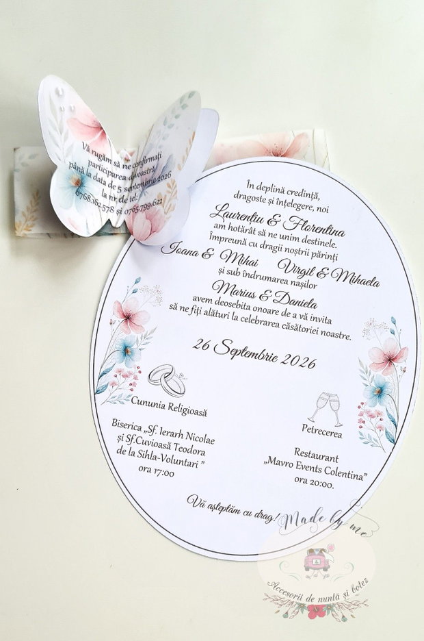 Invitatie nunta cu fluturas