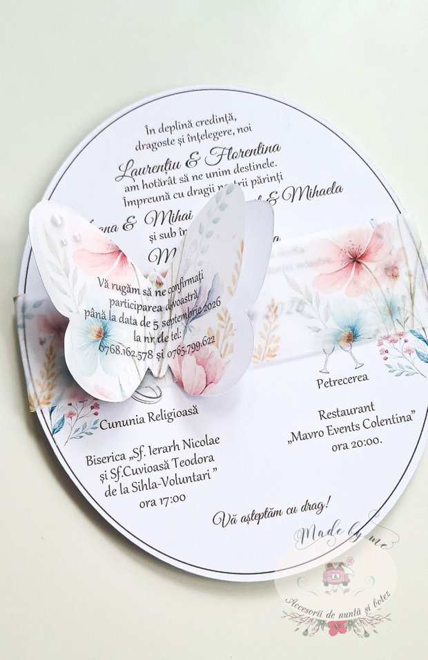 Invitatie nunta cu fluturas