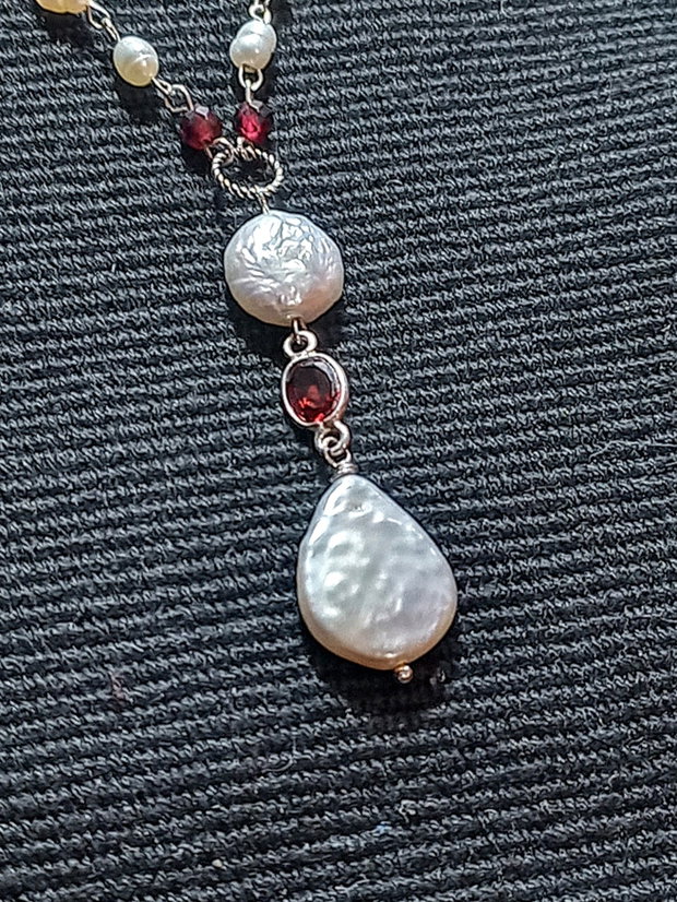 Colier argint granat perle naturale de cultura baroc conector granat argint lant argint minimalist boho chic trendy