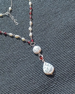 Colier argint granat perle naturale de cultura baroc conector granat argint lant argint minimalist boho chic trendy