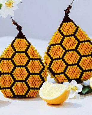 Cercei handmade Honeycomb  model fagure de miere