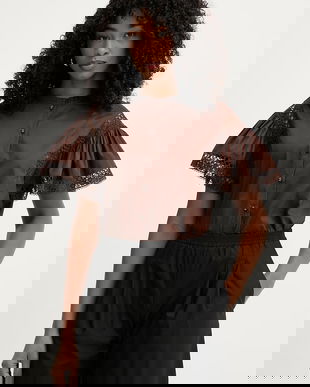 Twinset bluză cu volane pentru femei, din bumbac