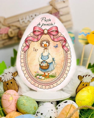 Decoratiune din lemn - Ou de Paste  cu gasca - personalizat cu nume