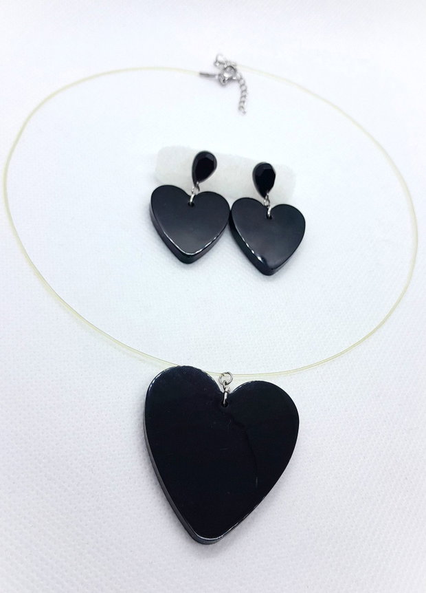 Simply black - set colier și cercei din rășină