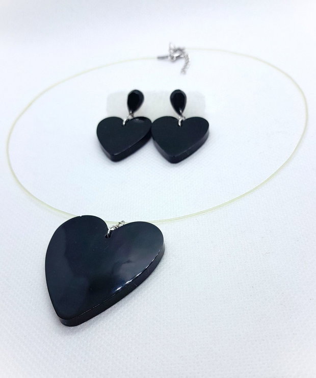 Simply black - set colier și cercei din rășină