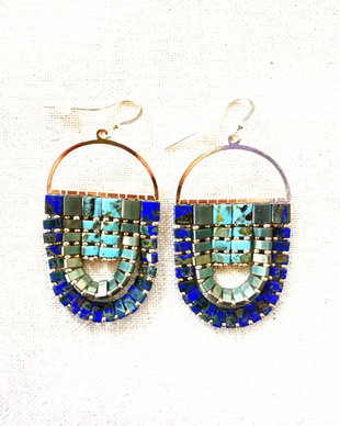 Cercei boho statement cu margele Tila turcoaz, lapiz lazuli si verde petrol
