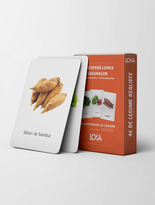 Set de 46 de cartonașe Montessori cu legume