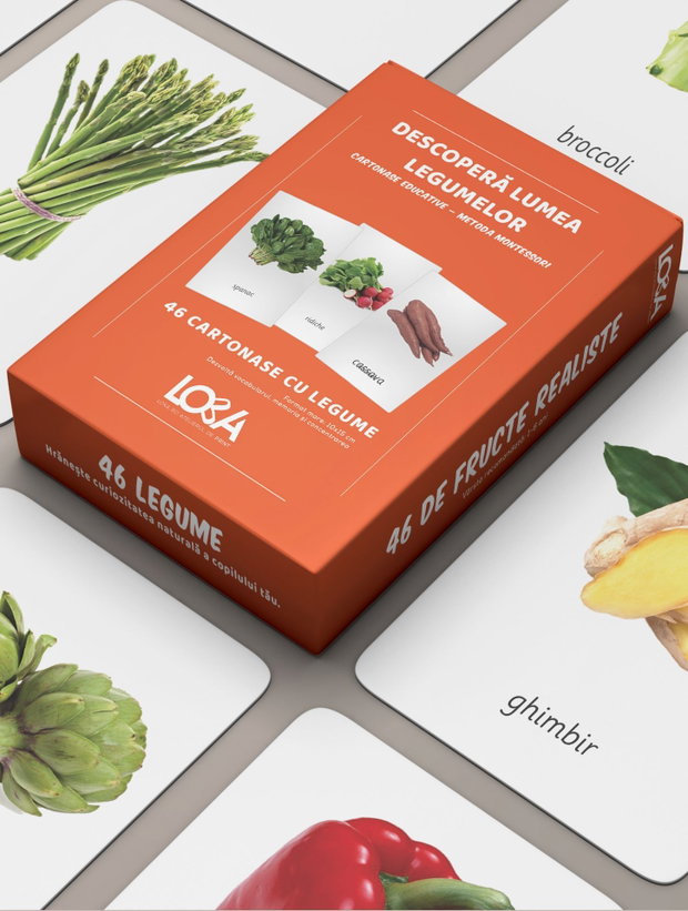 Set de 46 de cartonașe Montessori cu legume