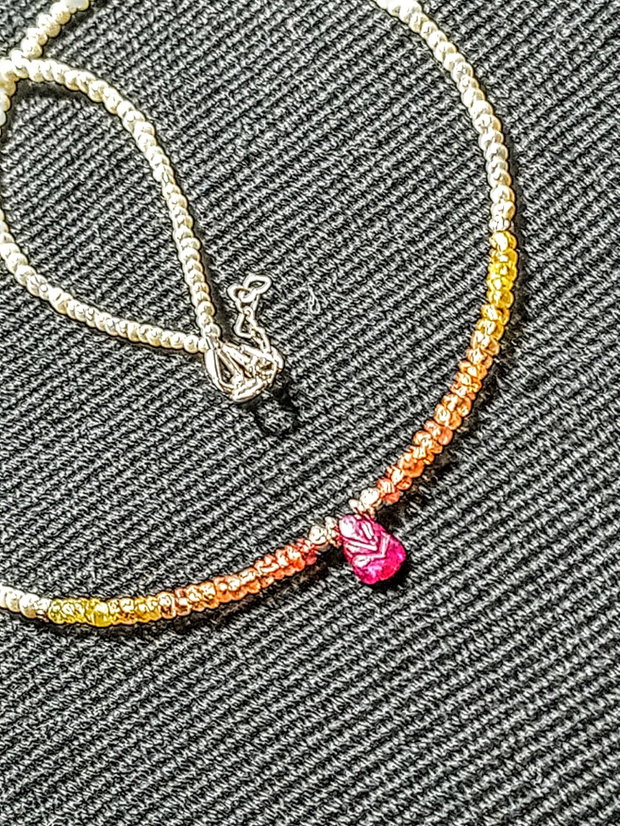 Colier argint safir galben gradient rubin gravat perle naturale de cultura seed minimalist boho chic trendy