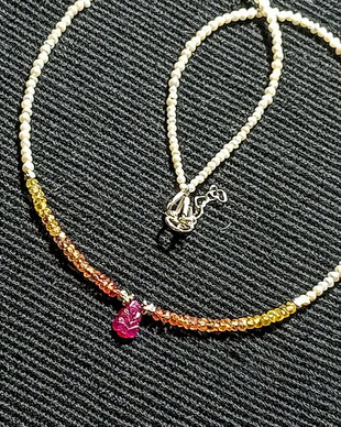 Colier argint safir galben gradient rubin gravat perle naturale de cultura seed minimalist boho chic trendy