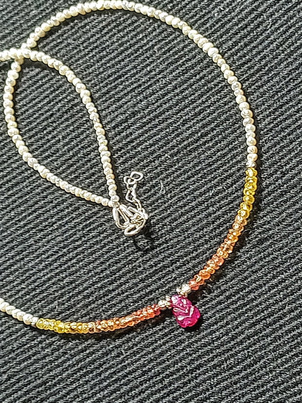 Colier argint safir galben gradient rubin gravat perle naturale de cultura seed minimalist boho chic trendy