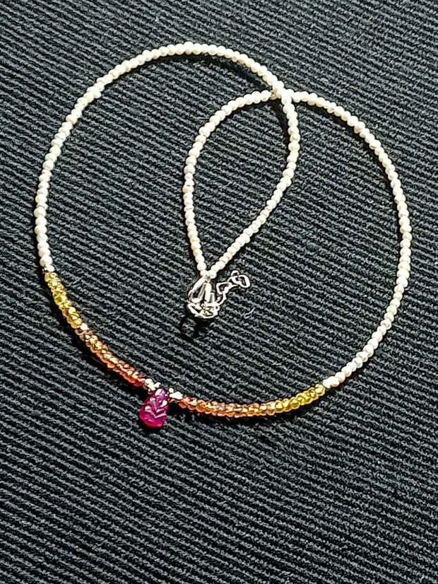 Colier argint safir galben gradient rubin gravat perle naturale de cultura seed minimalist boho chic trendy