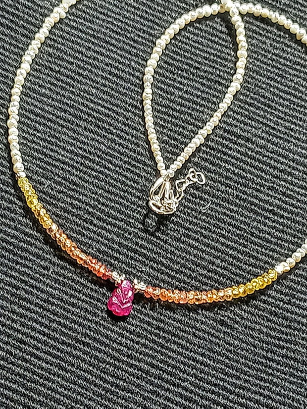 Colier argint safir galben gradient rubin gravat perle naturale de cultura seed minimalist boho chic trendy