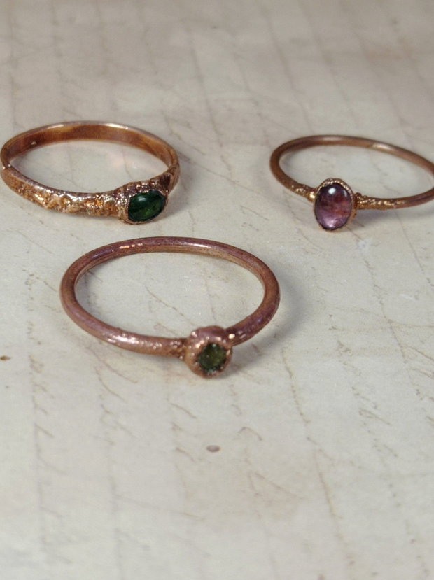 Inele din cupru electroformat, cu turmalină