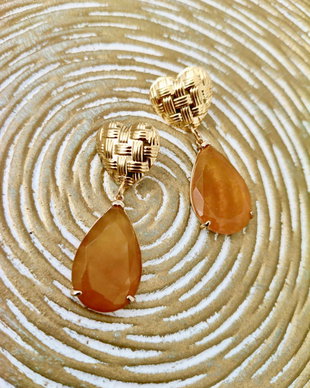 Cercei agate galbene & inimi aurii