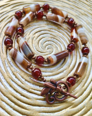 Colier vintage agate dantela cafenii & carneol