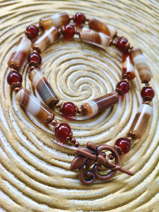 Colier vintage agate dantela cafenii & carneol