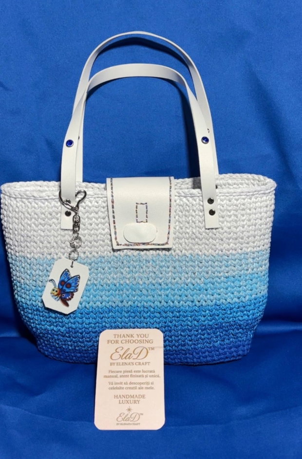 Geanta crosetata handmade ElaD albastru degrade eleganta dama