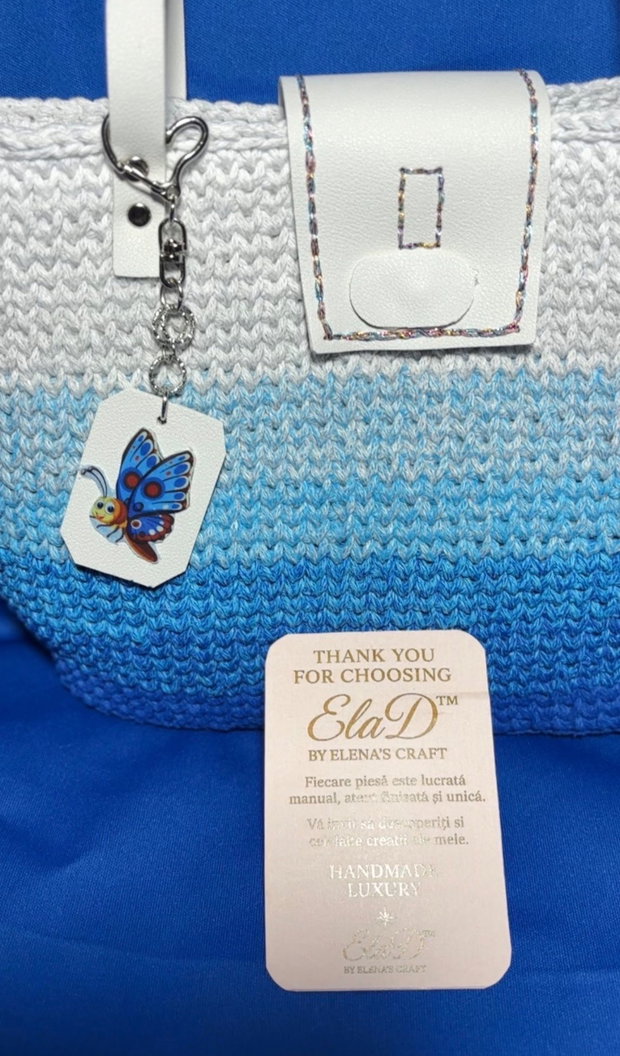 Geanta crosetata handmade ElaD albastru degrade eleganta dama