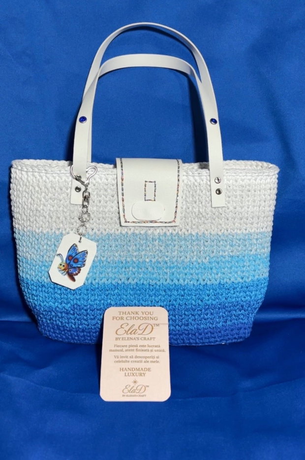 Geanta crosetata handmade ElaD albastru degrade eleganta dama