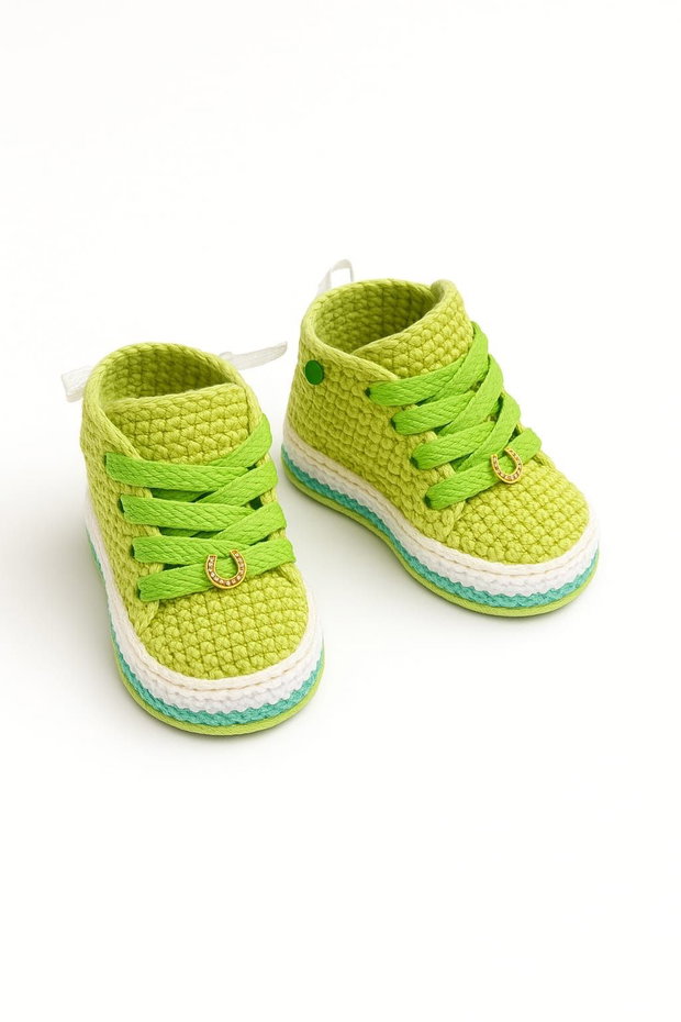 Pantofiori crosetati bebelusi verzi handmade model sport ElaD