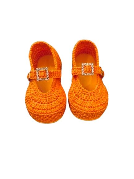 Balerini crosetati bebelusi portocalii handmade eleganti ElaD