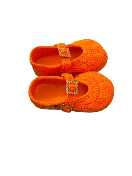 Balerini crosetati bebelusi portocalii handmade eleganti ElaD