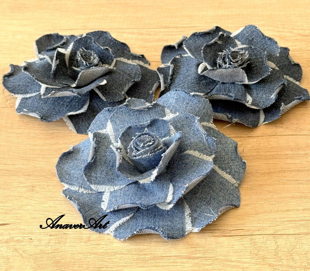 Brosa denim/Brosa floare textila/