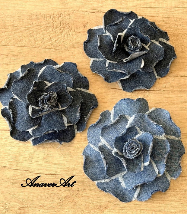 Brosa denim/Brosa floare textila/