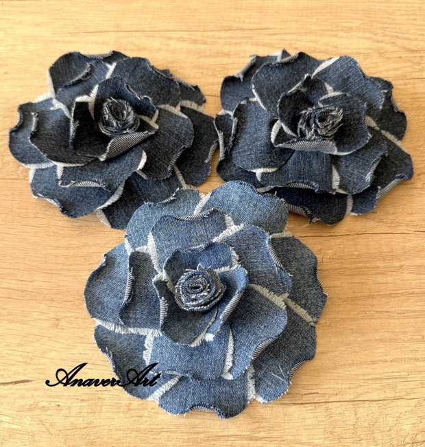 Brosa denim/Brosa floare textila/