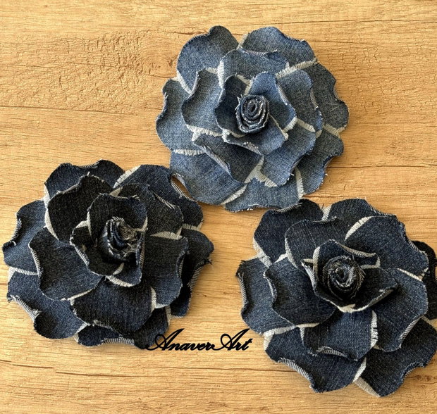 Brosa denim/Brosa floare textila/