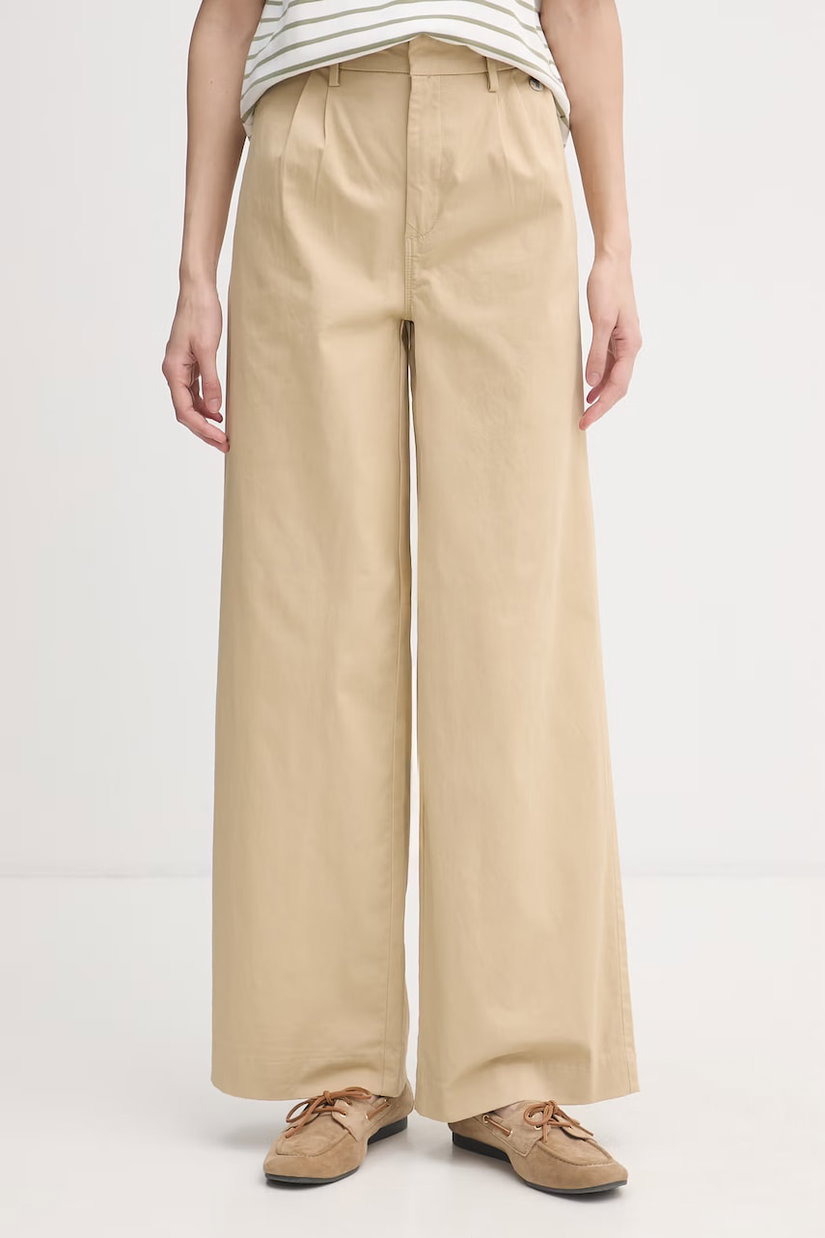 U.S. Polo Assn. pantaloni de femei cu bumbac FULL LENGTH WIDE LEG