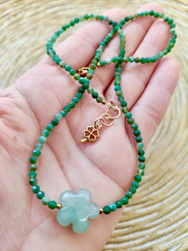 Colier CHOKER jad canadian & floare Aventurin verde