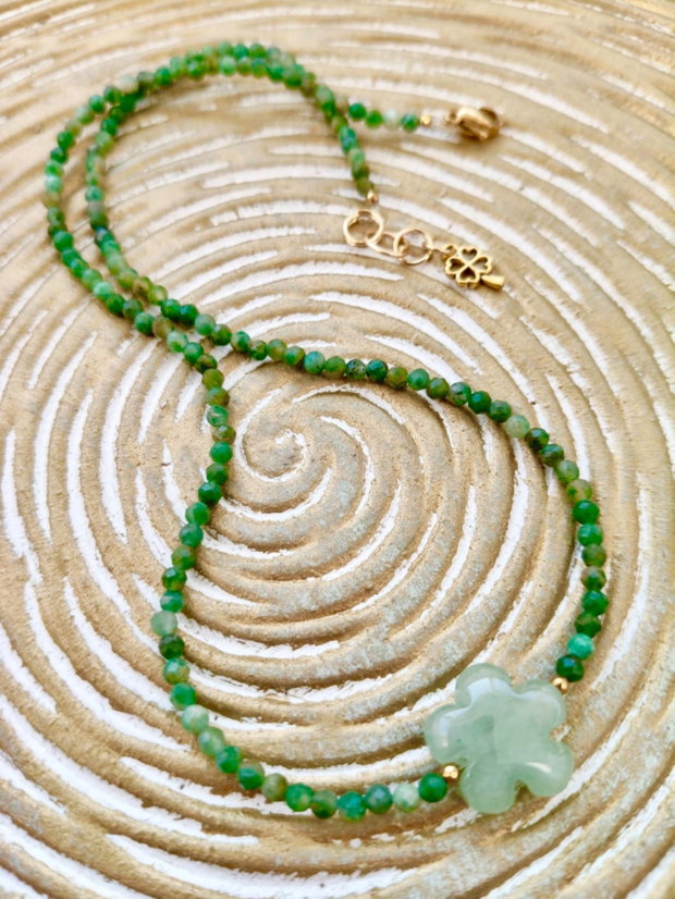 Colier CHOKER jad canadian & floare Aventurin verde