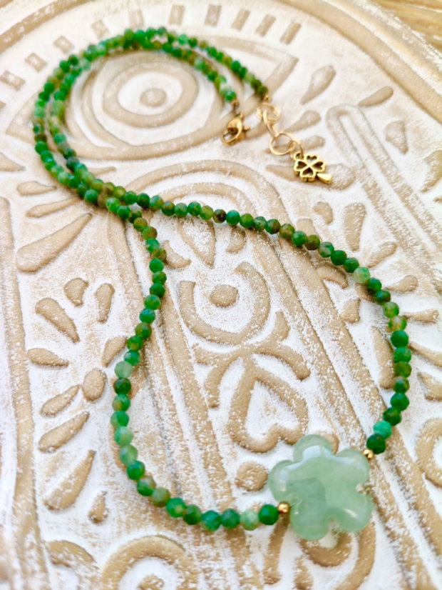 Colier CHOKER jad canadian & floare Aventurin verde