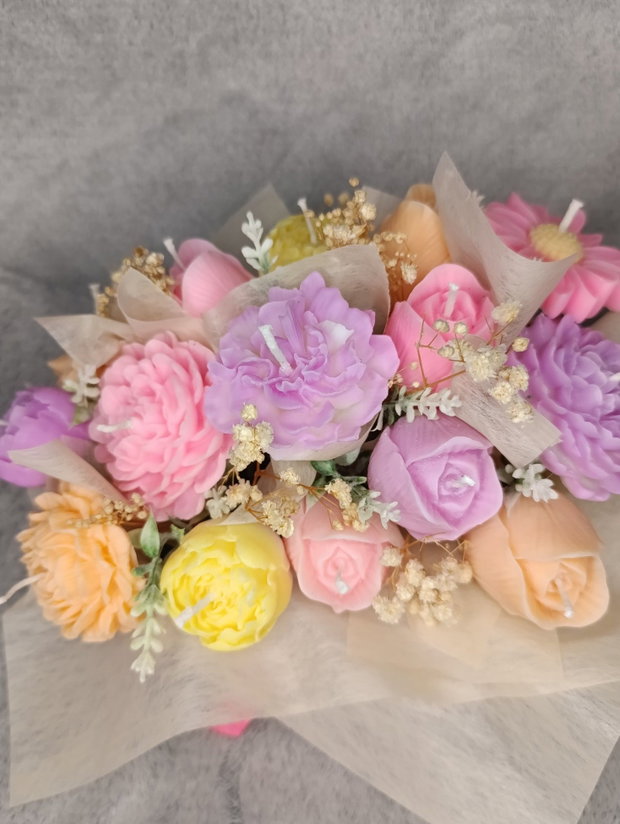 Buchet floral artizanal "eternal bloom" - 15 flori din ceară naturală de cocos